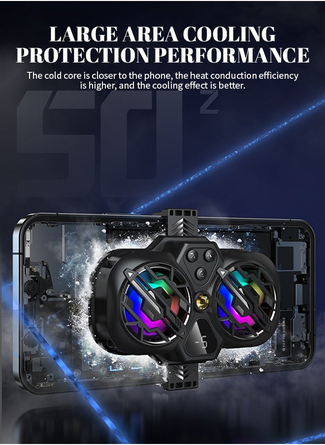 Generic - RGB Phone Cooler, Adjustment Phone Radiator, Portable Mobile Cooling Fan with Temperature Display, Suitable for Mobile Gaming Tiktok Live Streaming - Image 1