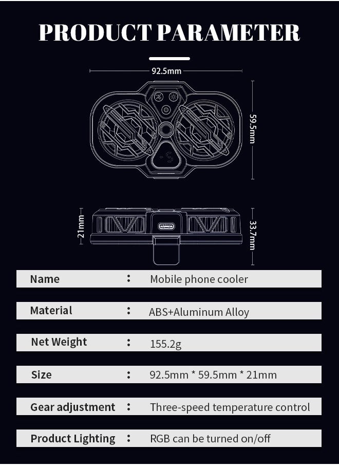 Generic - RGB Phone Cooler, Adjustment Phone Radiator, Portable Mobile Cooling Fan with Temperature Display, Suitable for Mobile Gaming Tiktok Live Streaming - Image 1