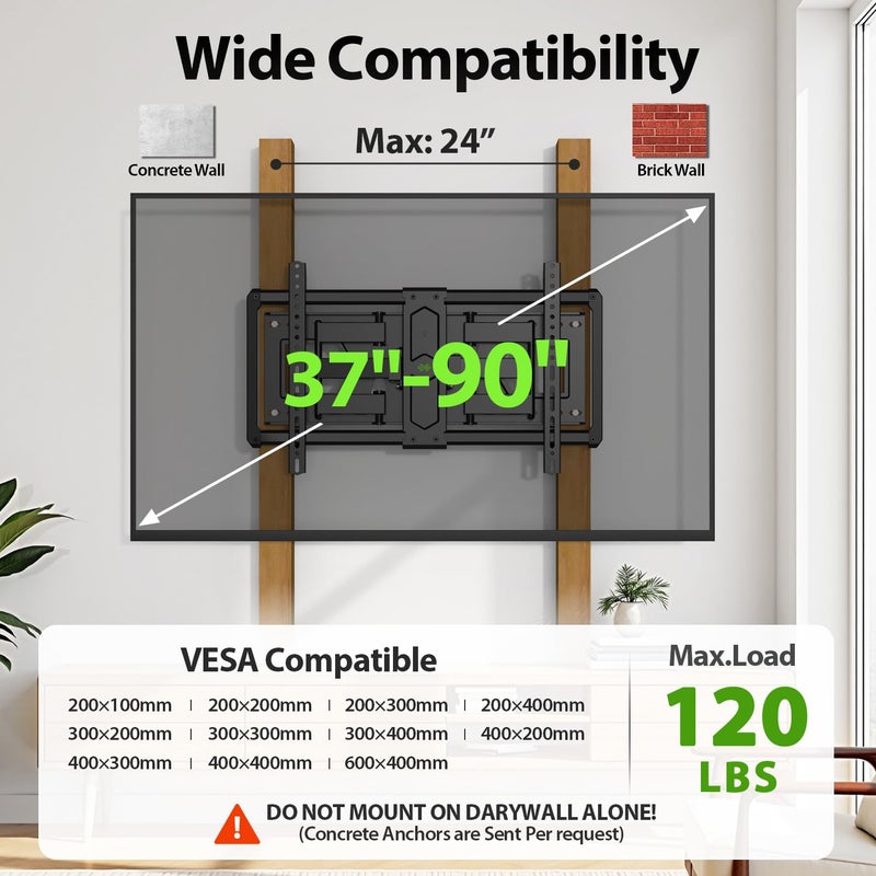USX Mount Ultra Slim TV Wall Mount for 37-90 inch TVs, Low Profile Full Motion TV Mount with Swivel Articulating Dual Arms, Wall Bracket for Max VESA 600x400mm Holds 120lbs, Fits 16"/18"/24" Studs - Image 5