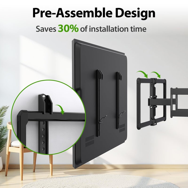 USX Mount Ultra Slim TV Wall Mount for 37-90 inch TVs, Low Profile Full Motion TV Mount with Swivel Articulating Dual Arms, Wall Bracket for Max VESA 600x400mm Holds 120lbs, Fits 16"/18"/24" Studs - Image 4