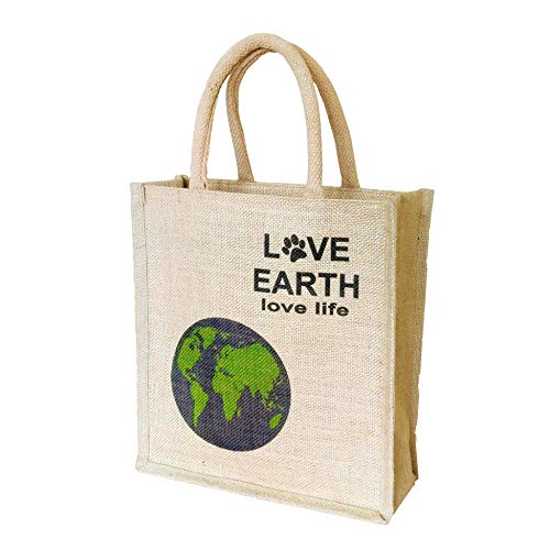 Sangra Stylish Printed Love Earth Unisex Multipurpose Jute Tote Lunch Bag with Zipper - Image 2