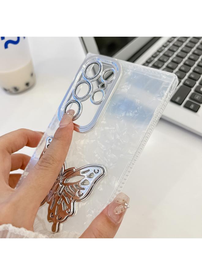 S-TOP Case For Samsung Galaxy A55 5G Plating Glitter Lens Film Texture Butterfly Holder Wristband Phone Case - Image 5