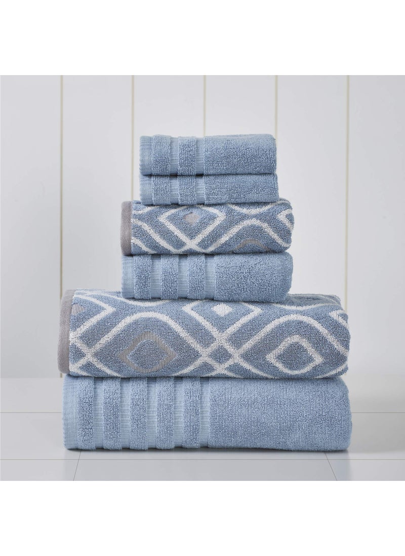 Modern Threads Modern Threads 6Piece Yarn Dyed Towel Set Oxford Blue  Bath Towels Hand Towels  Washcloths  Super Absorbent  Quick Dry  100 Combed Cotton 