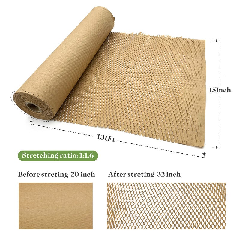 Aspamms Honeycomb Packing Paper, 15" x 131' Packing Paper Substitute Alternative for Bubble Cushioning Wrap for Moving Shipping Packaging, Recyclable Moving Supplies Bubble Packing Wrap Protective Roll - Image 2