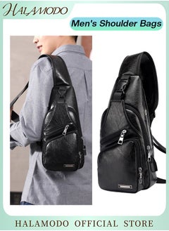 Generic Men's Sling Bag Business Leather Sling Bag with USB Charging Port Waterproof Casual Daypack Chest Crossbody Bag Campus Travel Crossbody Bag  - Image 1