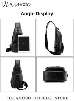 Generic Men's Sling Bag Business Leather Sling Bag with USB Charging Port Waterproof Casual Daypack Chest Crossbody Bag Campus Travel Crossbody Bag  - Image 3