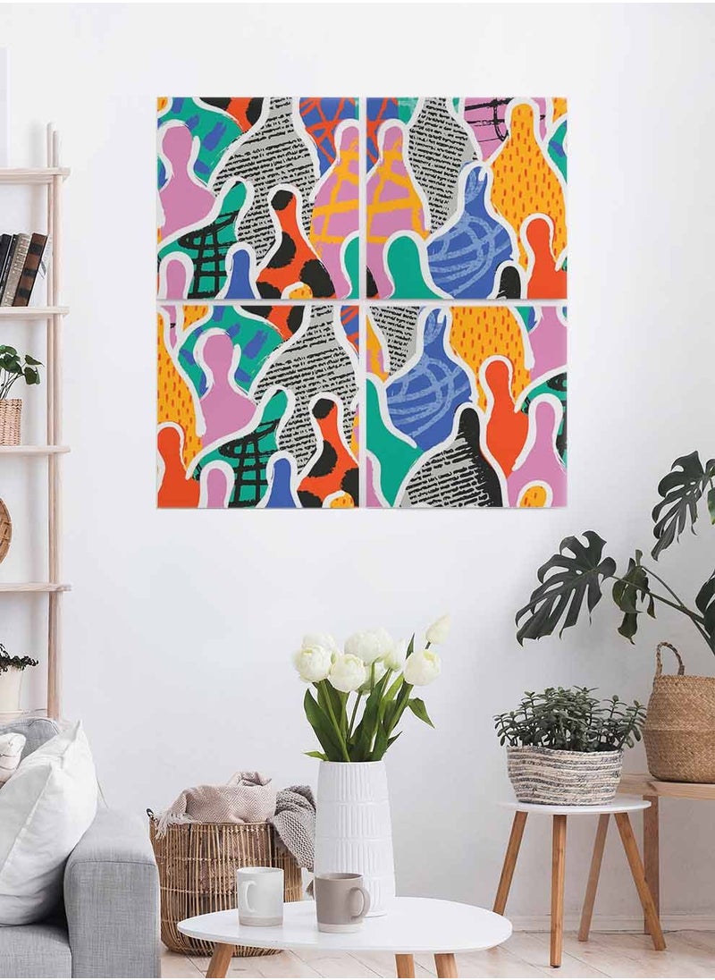 LOWHA Set Of 4 Framed Square Canvas Wall Arts Stretched Over Wooden Frame, Diverse People Colorful Painting, For Home, Living Room, Office Decor  - Image 1