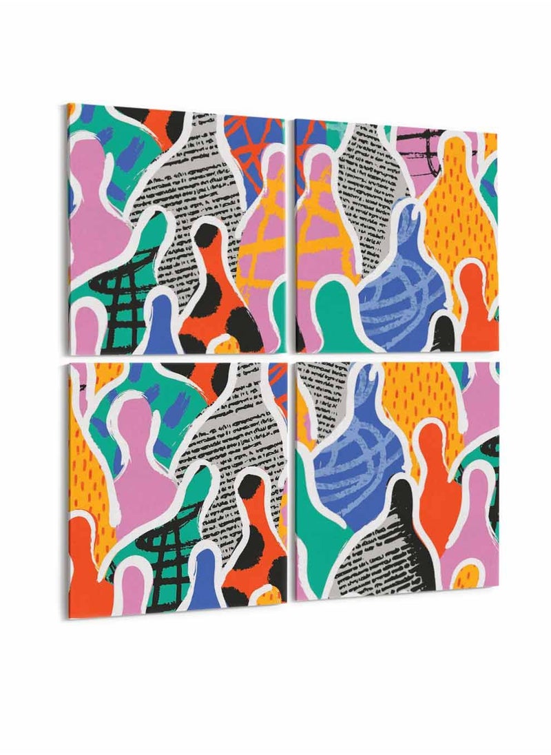 LOWHA Set Of 4 Framed Square Canvas Wall Arts Stretched Over Wooden Frame, Diverse People Colorful Painting, For Home, Living Room, Office Decor  - Image 4