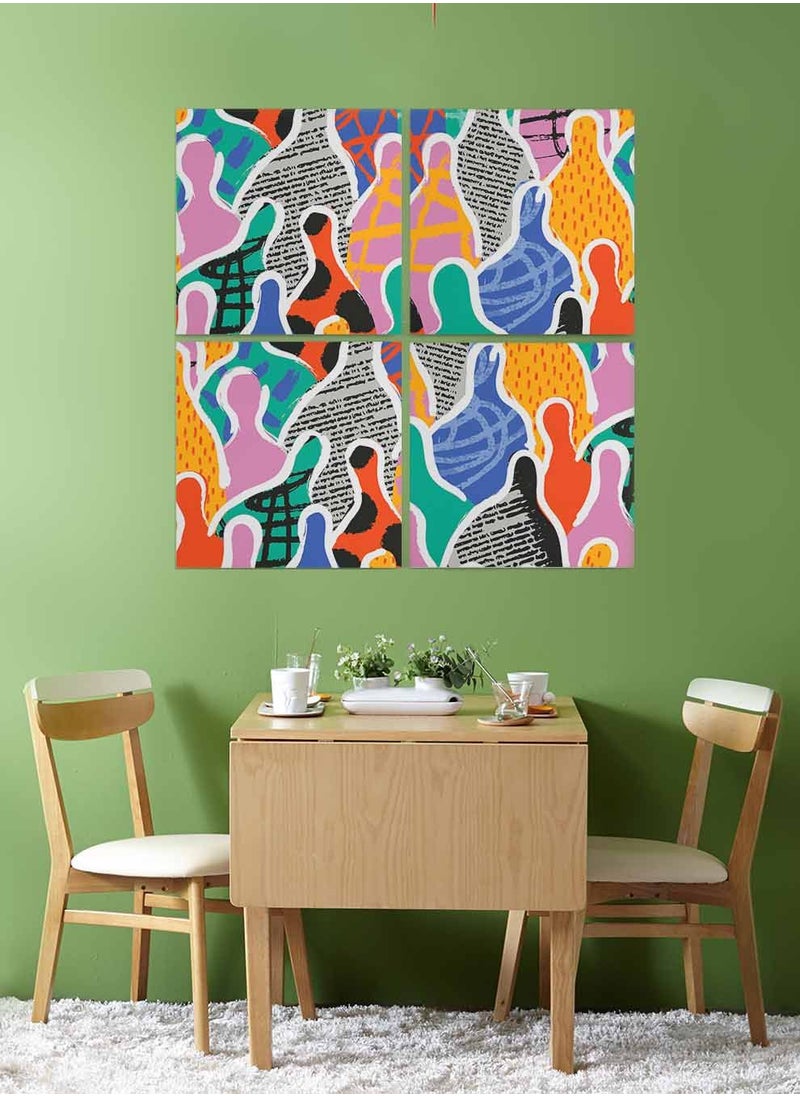 LOWHA Set Of 4 Framed Square Canvas Wall Arts Stretched Over Wooden Frame, Diverse People Colorful Painting, For Home, Living Room, Office Decor  - Image 2