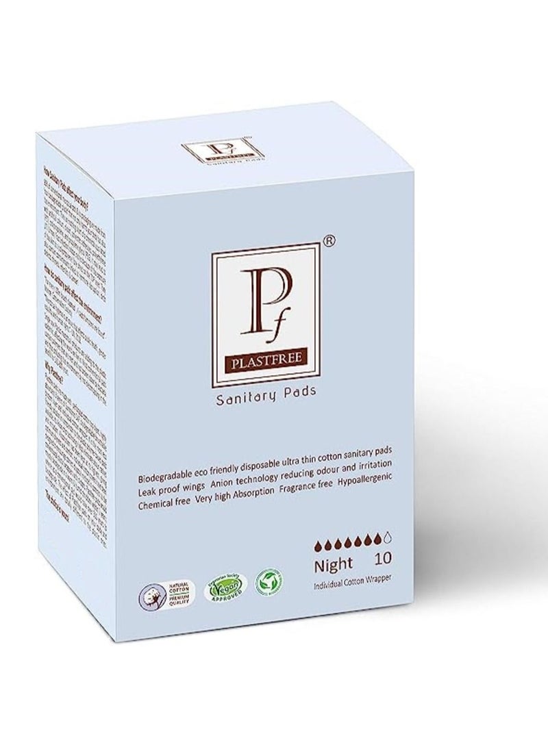 PLASTFREE Organic Night Sanitary Pads Single Pack 10 Pads - Image 1