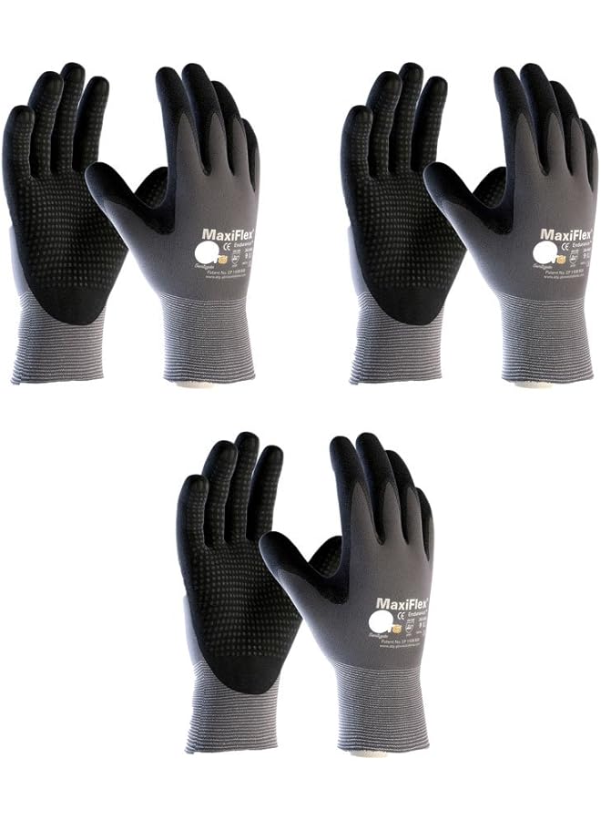 ATG 3 Pack Maxiflex Endurance 34 844 Seamless Knit Nylon Work Glove With Nitrile Coated Grip On Palm And Fingers Sizes Small To X Large Small Black And Gray Model Number 34 844 Small 3 Pack 