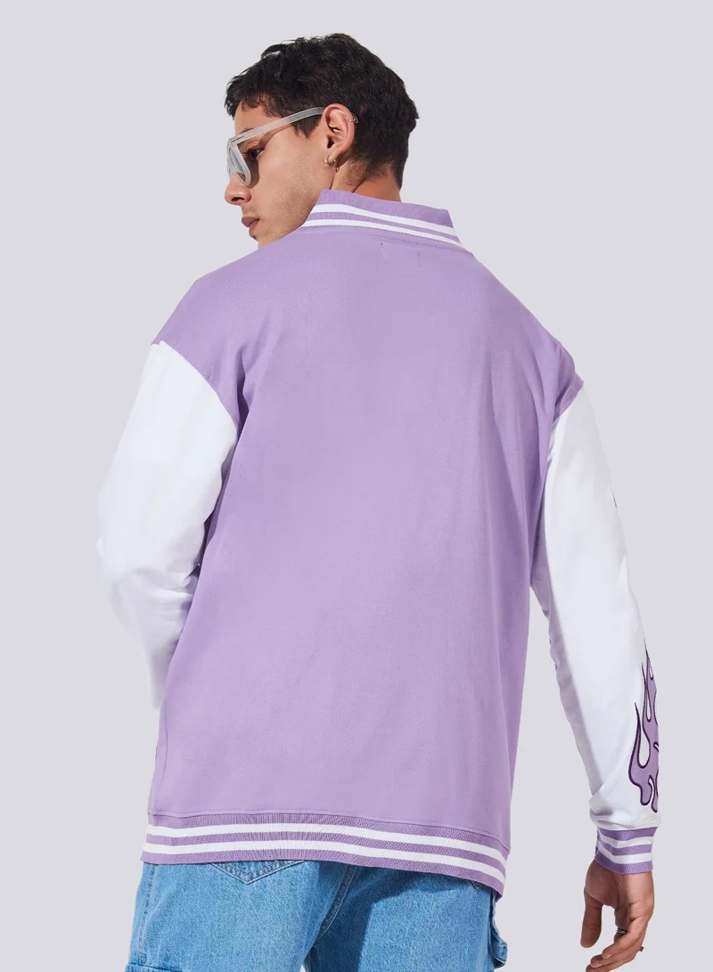 مانياك Maniac Mens Printed M Fullsleeve Lavender and White Loopnet Slim fit Jacket