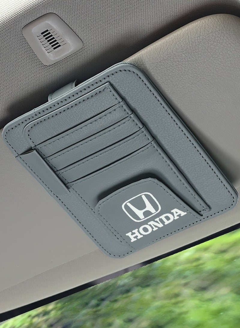 Honda Car Sun Visor Organizer PU Leather Ticket Holder Clip Car Glasses Holder Clip Car Card Wallet for Honda GRAY - Image 1