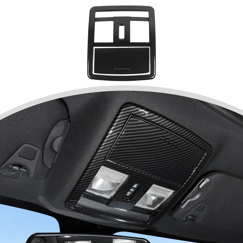 CheroCar Carbon Fiber Roof Reading Light Lamp Cover Trim Kit for Dodge Challenger 2010 for Dodge Challenger Accessories Black Not for Other Years