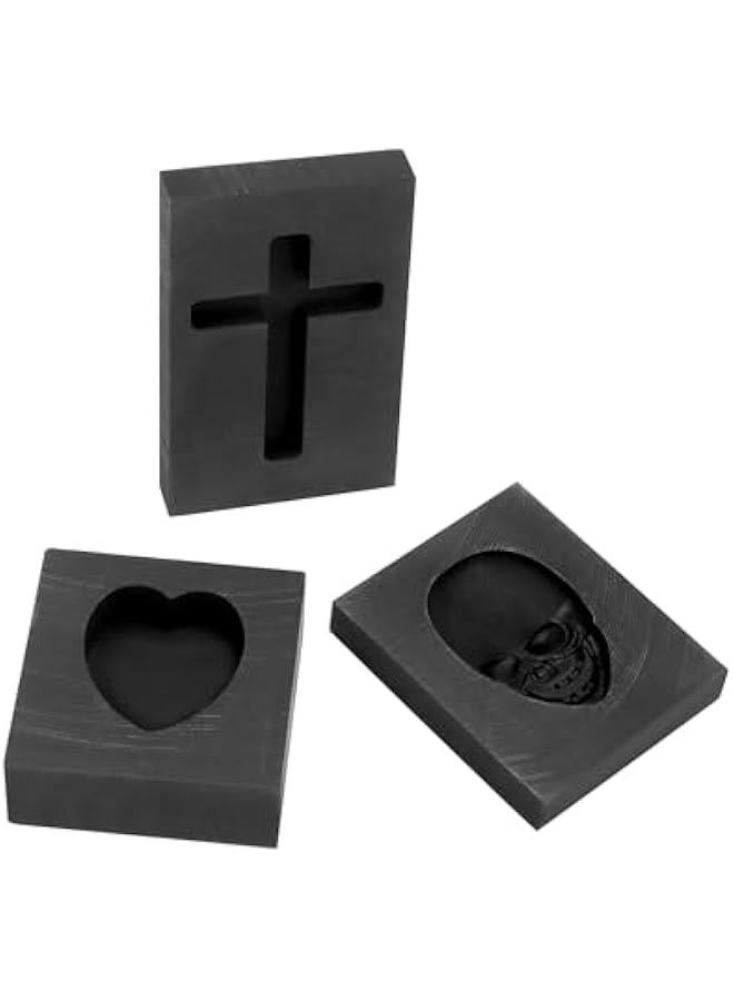 Arabest Graphite Casting Mold Set, 3 Pcs Skull, Cross & Heart Casting Ingot Molds, Metal Refining Scrap Molds, for Smelting Metal Brass Copper Aluminum Zinc Gold  - Image 1