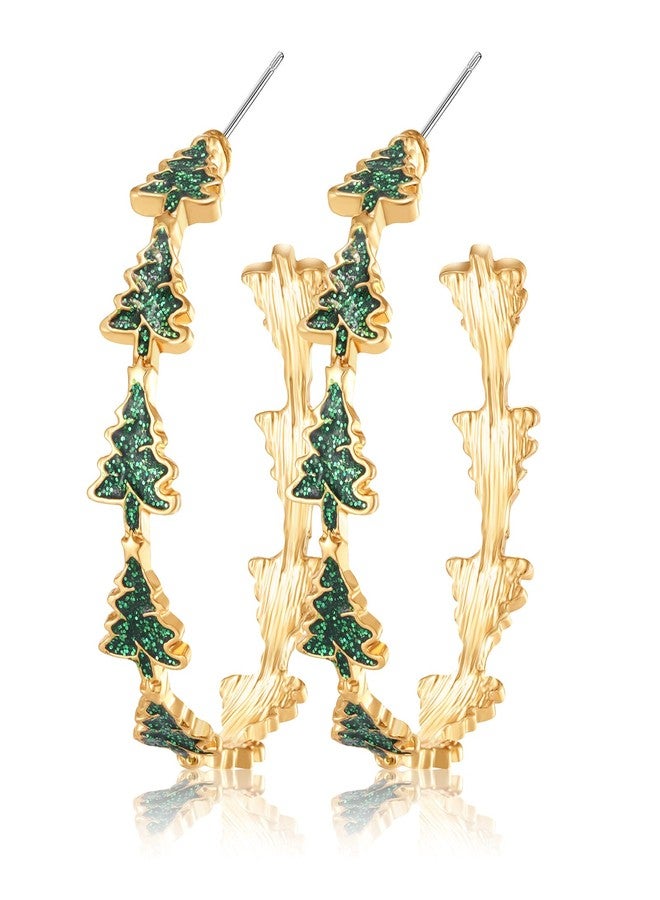 BVGA Christmas Tree Earrings for Women Xmas Tree Charm Gold Hoop Earrings Christmas Party Jewelry Accessories Outfits Holiday Jewelry Favor Gifts Xmas Tree - Image 1