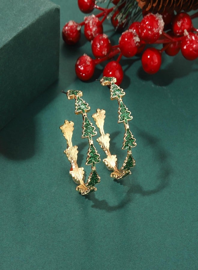 BVGA Christmas Tree Earrings for Women Xmas Tree Charm Gold Hoop Earrings Christmas Party Jewelry Accessories Outfits Holiday Jewelry Favor Gifts Xmas Tree - Image 5