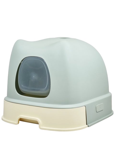 Enclosed cat litter box with Portable design, Transparent door, and Litter scoop, Drawer-type cat litter box for cats and kittens, Splash guard & Odor control 56 cm (Green)