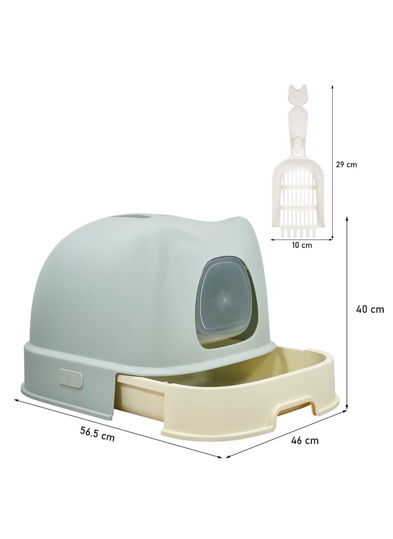 Enclosed cat litter box with Portable design, Transparent door, and Litter scoop, Drawer-type cat litter box for cats and kittens, Splash guard & Odor control 56 cm (Green)
