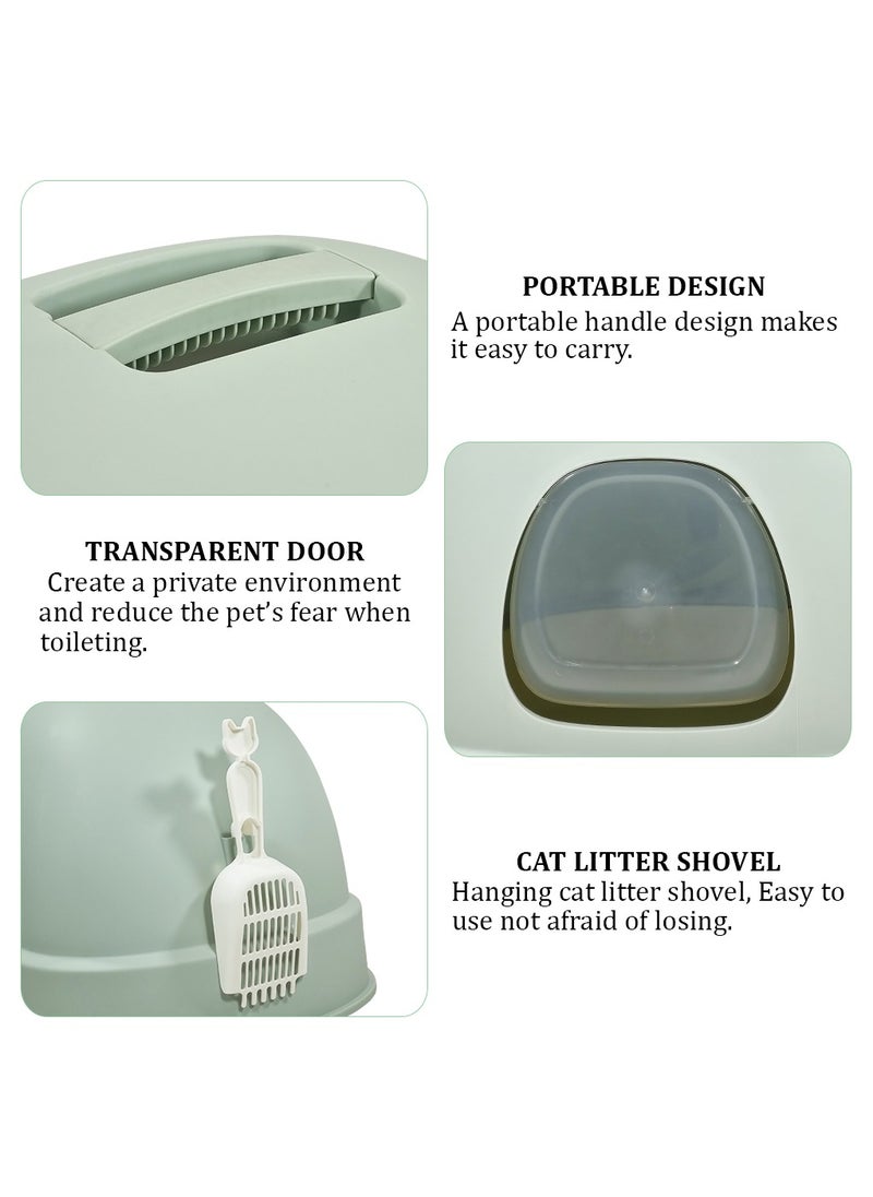 Enclosed cat litter box with Portable design, Transparent door, and Litter scoop, Drawer-type cat litter box for cats and kittens, Splash guard & Odor control 56 cm (Green)