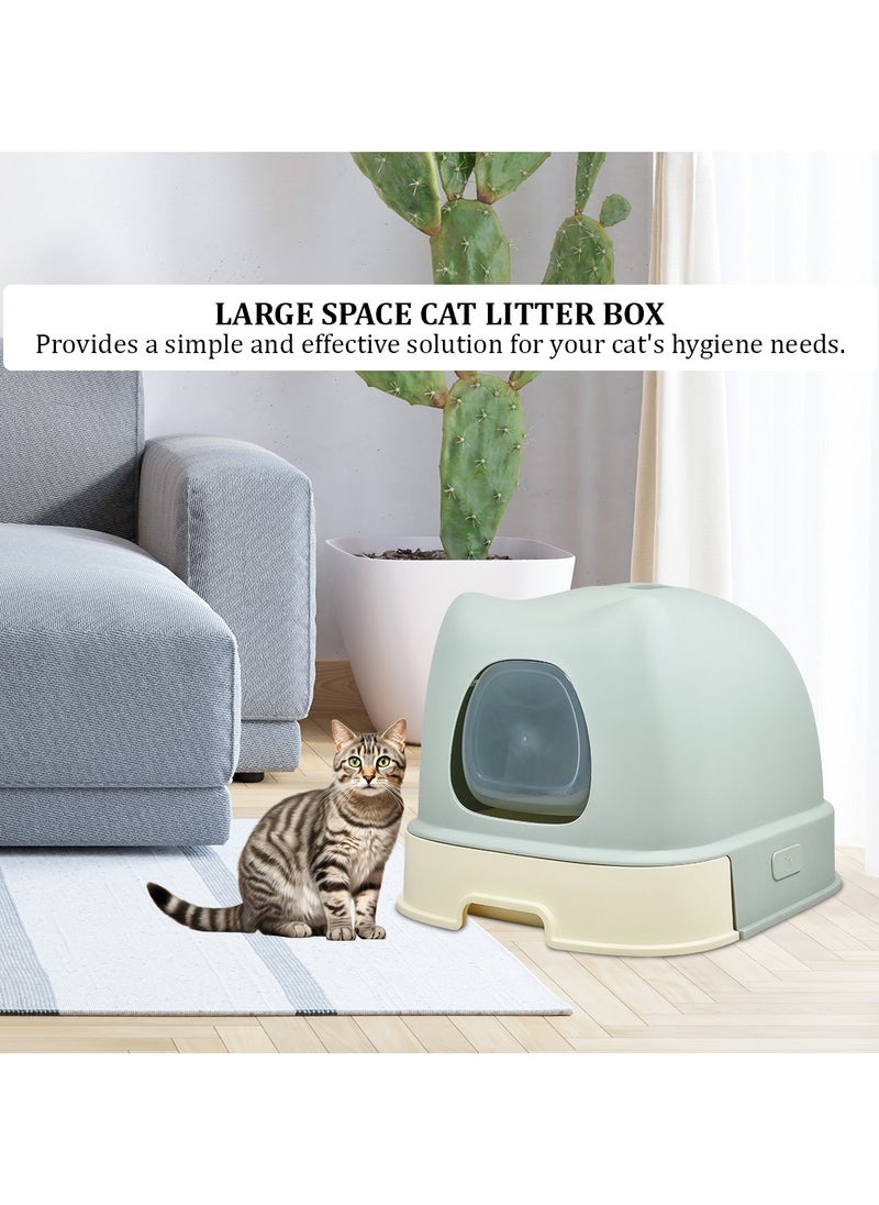 Enclosed cat litter box with Portable design, Transparent door, and Litter scoop, Drawer-type cat litter box for cats and kittens, Splash guard & Odor control 56 cm (Green)