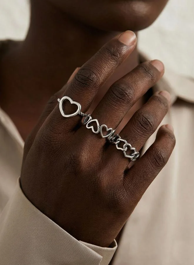 Take Two Pack of 3 - Silver Tone Heart Rings