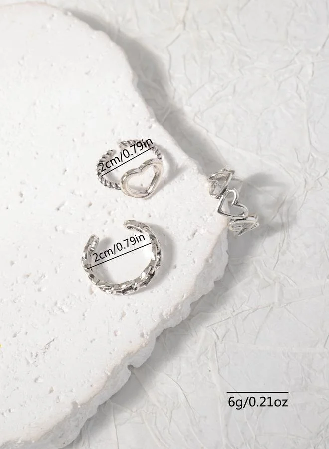 Take Two Pack of 3 - Silver Tone Heart Rings