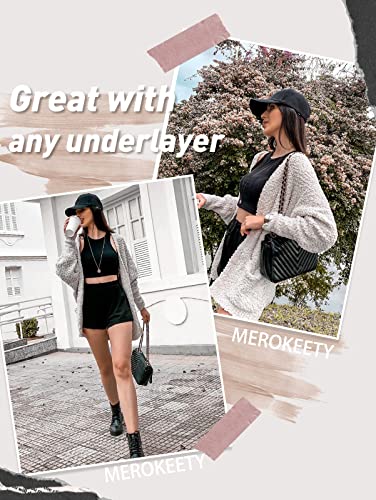 MEROKEETY Women's 2025 Winter Fuzzy Popcorn Batwing Sleeve Cardigan Knit Oversized Sherpa Sweater Coat, Grey, Medium - Image 5