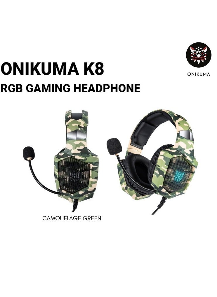 ONIKUMA K8 Stereo Gaming Headset with Mic and Controls for PC, PS4, Xbox and Mobiles (Camouflage Green) - Image 4