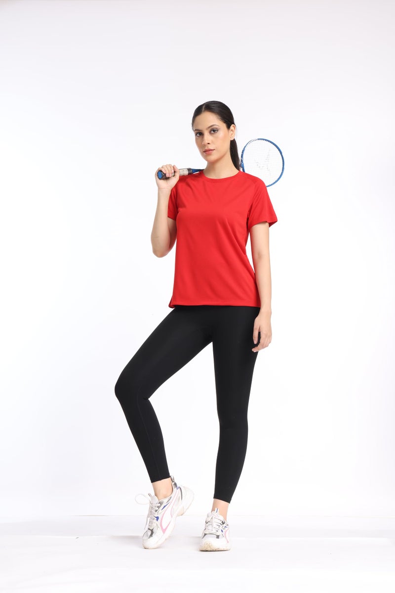 PUMP'D Women's Solid Athletic Fit T-Shirt (PUMSS23WTP-007_Red Blaze_L) - Image 2