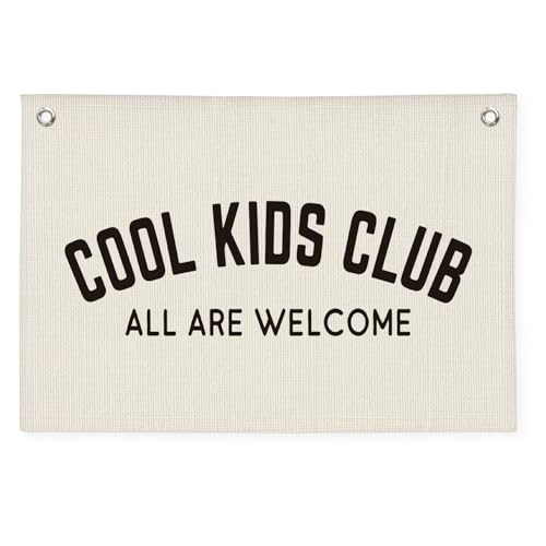 PLKMN Cool Kids Club Banner, Playroom Decor, All Are Welcome Linen Canvas Banner Wall Hanging Flag Decor for Nursery Toddler Room Boys Bedroom 20x30 Inch - Image 1