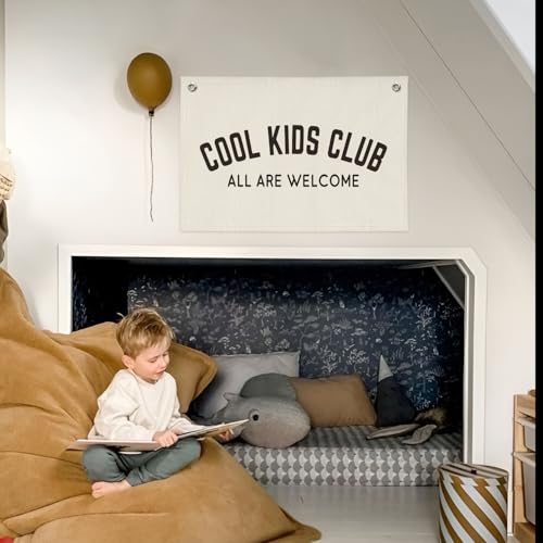 PLKMN Cool Kids Club Banner, Playroom Decor, All Are Welcome Linen Canvas Banner Wall Hanging Flag Decor for Nursery Toddler Room Boys Bedroom 20x30 Inch - Image 3