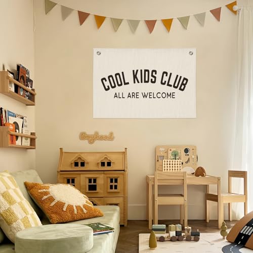 PLKMN Cool Kids Club Banner, Playroom Decor, All Are Welcome Linen Canvas Banner Wall Hanging Flag Decor for Nursery Toddler Room Boys Bedroom 20x30 Inch - Image 4