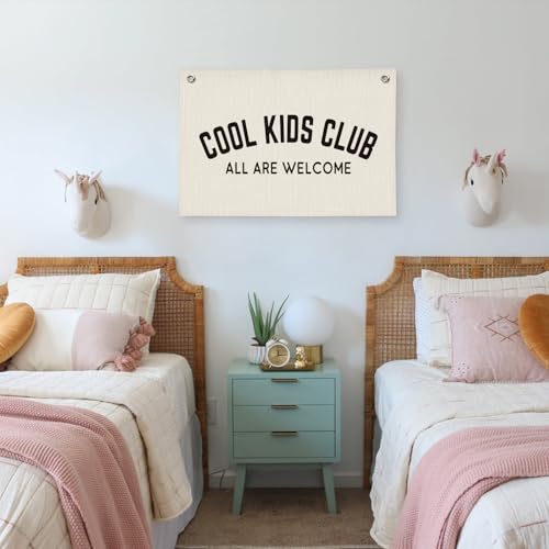 PLKMN Cool Kids Club Banner, Playroom Decor, All Are Welcome Linen Canvas Banner Wall Hanging Flag Decor for Nursery Toddler Room Boys Bedroom 20x30 Inch - Image 5
