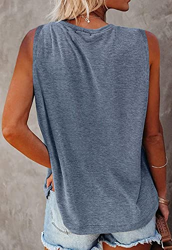 Bealatt Womens Sunflower Bouquet Vase Tank Top Summer Casual Sleeveless Top Tee Shirt Cute Plus Size Loose Fit Vacation Cotton Top Blue,L - Image 2