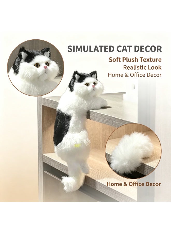 Lifelike Plush Cat Decoration Ornament - Realistic Black and White Fur for Home & Office - Image 2