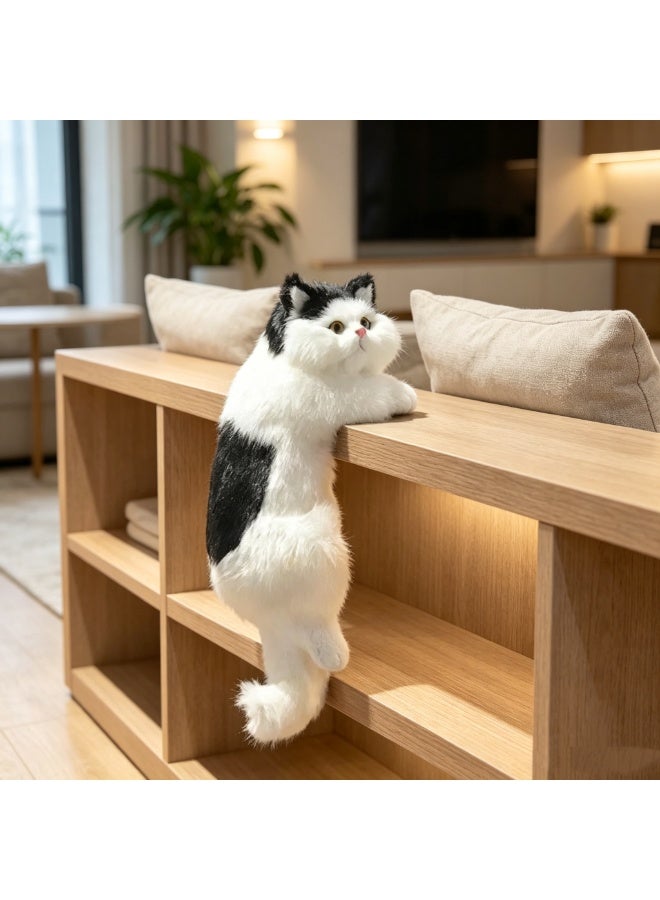 Lifelike Plush Cat Decoration Ornament - Realistic Black and White Fur for Home & Office - Image 3