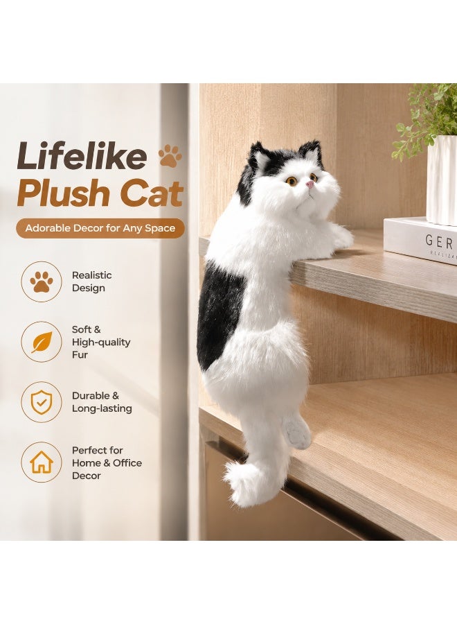 Lifelike Plush Cat Decoration Ornament - Realistic Black and White Fur for Home & Office - Image 1