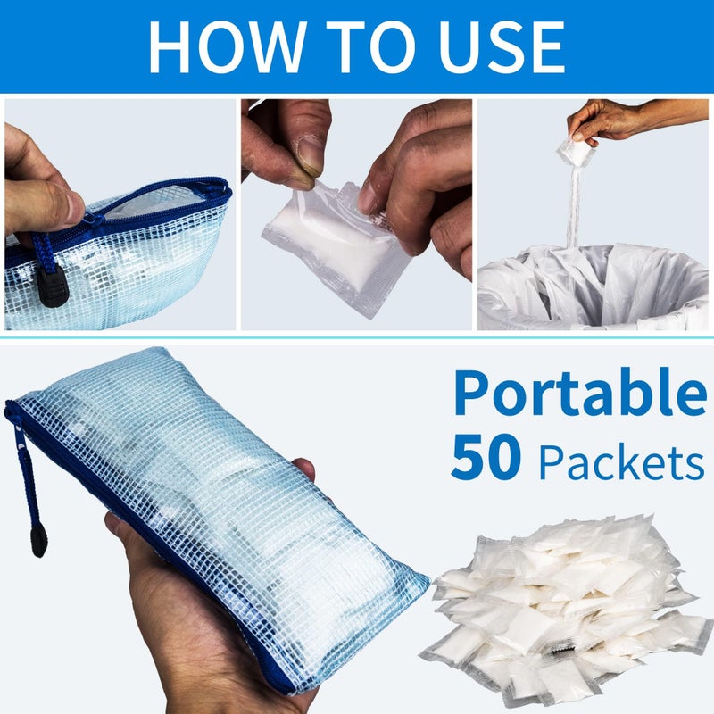MINIVON 50 Packs Liquid Waste Gelling, Deodorizing Gel Degradable Absorbent  Urine Gel for Outdoor Recreation Camping Toilet, Porta Potty Deodorizer Chemicals Poo Gel - Image 2