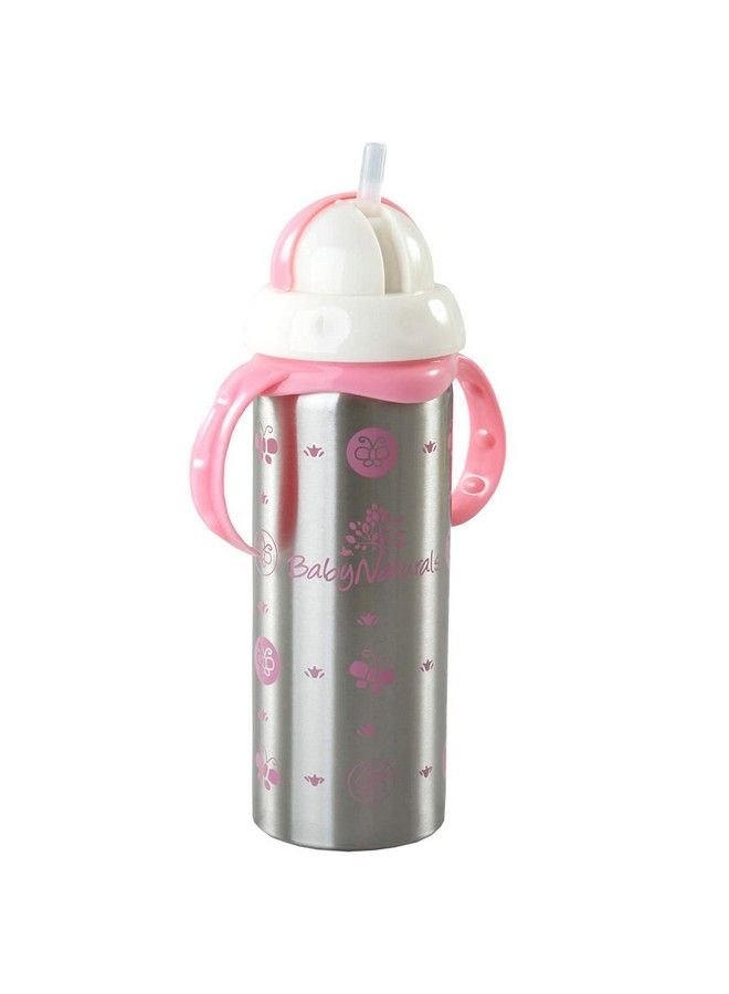 DOMENICO 3 In 1 Baby Steel Feeding Bottle Thermo Steel Multifunctional Sipper Nipple & Straw For New Born Babies;Toddlers Bpa Free;Stylish Design With Handle 240 Ml (For 3+ Month Baby) (Pink) - Image 3