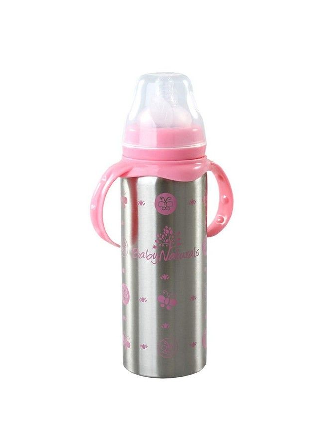 DOMENICO 3 In 1 Baby Steel Feeding Bottle Thermo Steel Multifunctional Sipper Nipple & Straw For New Born Babies;Toddlers Bpa Free;Stylish Design With Handle 240 Ml (For 3+ Month Baby) (Pink) - Image 4