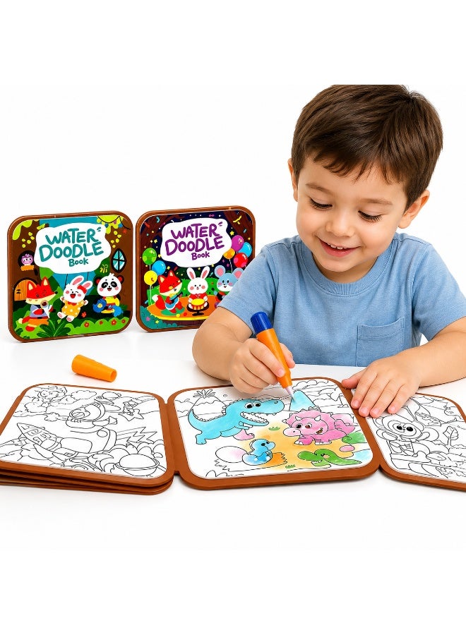 Twisoo Pack of 2 Magic Water Drawing Pad for Kids, Reusable Doodle Mat with Water Pen, No-Mess Coloring & Drawing Activity Book, Educational Creative Learning Toy for Boys & Girls - Image 1