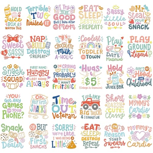 INCOK Funny Baby Quotes DTF Transfers Ready to Press - 30 Sheets Onesie Decorating Kit Baby Shower, Iron on Transfers for T Shirts Iron on Decals Patches for Bibs Bodysuit Pillow Cover DIY Gift - Image 1