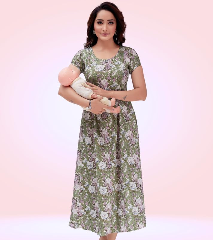 RITIJYA Poly Viscose Anarkali Flaired Feeding Kurtis for Women with Zip | Maternity Kurtas for Nursing & Pregnancy (3XL, Green, 9026_46) - Image 2