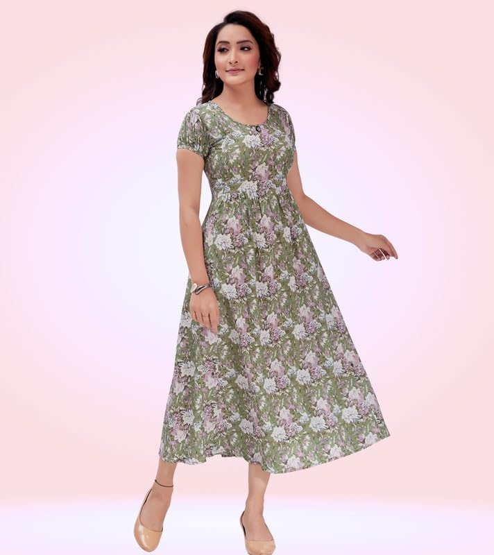 RITIJYA Poly Viscose Anarkali Flaired Feeding Kurtis for Women with Zip | Maternity Kurtas for Nursing & Pregnancy (3XL, Green, 9026_46) - Image 4