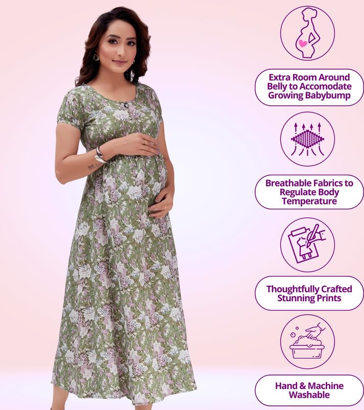 RITIJYA Poly Viscose Anarkali Flaired Feeding Kurtis for Women with Zip | Maternity Kurtas for Nursing & Pregnancy (3XL, Green, 9026_46) - Image 3