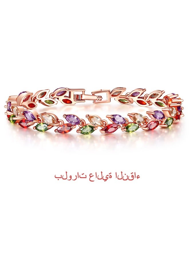 بيوند سوار الزركون على شكل أوراق الصفصاف، سوار زيركون نحاسي عالي النقاء مضاد للبهتان، سوار للنساء مجوهرات (ملون) - Image 1