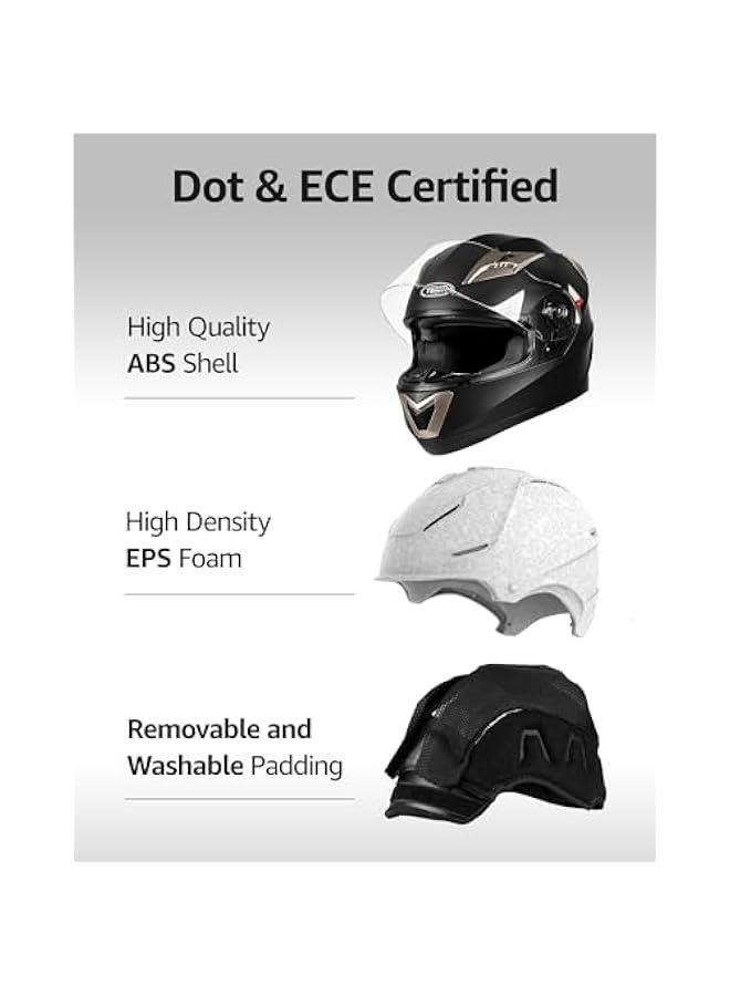 Arabest Helmet Motorcycle Full Face Helmet DOT Approved YM-829 Motorbike Street Bike Racing Helmet with Sun Visor for Adult,Youth Men and Women  - Image 3