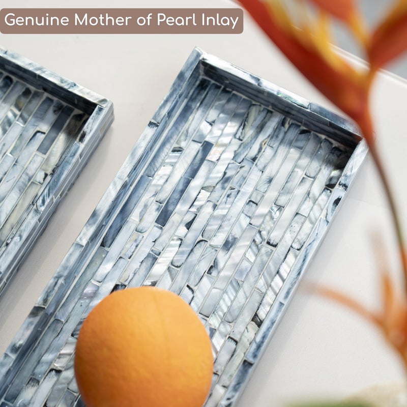 PEMAR Blue Mother of Pearl Tray Set of 2 â€“ Handcrafted Decorative Vanity & Countertop Organizer for Bathroom, Entryway, Coffee Table â€“ Elegant Home Decor Accent, 11.8" Lx5.1 Wx1 H - Image 4