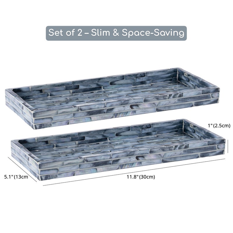 PEMAR Blue Mother of Pearl Tray Set of 2 â€“ Handcrafted Decorative Vanity & Countertop Organizer for Bathroom, Entryway, Coffee Table â€“ Elegant Home Decor Accent, 11.8" Lx5.1 Wx1 H - Image 5